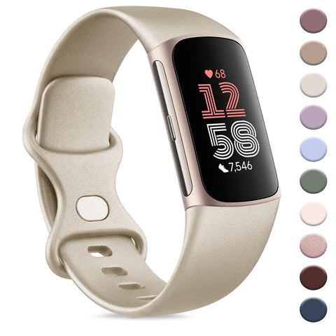 AK Sport Band Compatible with Fitbit Charge 6 Bands / Fitbit Charge 5 Bands Women Men, Classic Soft Replacement Straps Wristbands for Fitbit Charge 6 / 5 Advanced Fitness & Health Tracker (Champagne