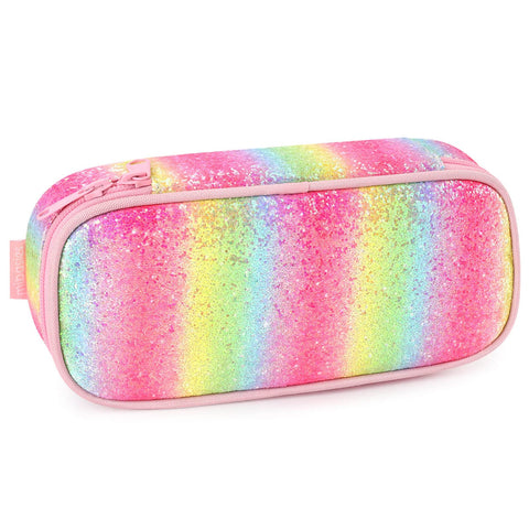 mibasies Girls Pencil Case for Kids, Pencil Pouch Boys Soft Rainbow Pen Box (Pink Rainbow 1)