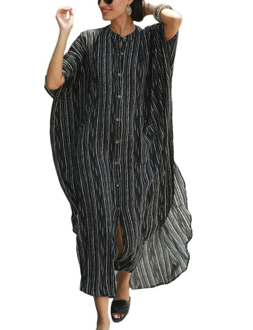 Eddoyee Women Plus Size Print Beach Kaftan Maxi Dress Button Up Swimsuit Cover Up - - One Size