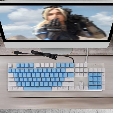 CCYLEZ Blue Switch RGB Scratch Resistant Gaming Keyboard for Win104 Keys Gaming Mechanical Keyboard Notebook Wearproof Mechanical Keyboard for PC (White Blue)