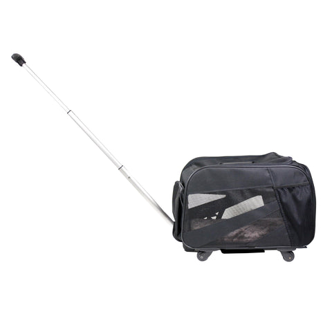 Pet Smart Cart, Large, Black, Rolling Carrier with wheels soft sided collapsible Folding Travel Bag, Dog Cat Airline Approved Tote Luggage backpack