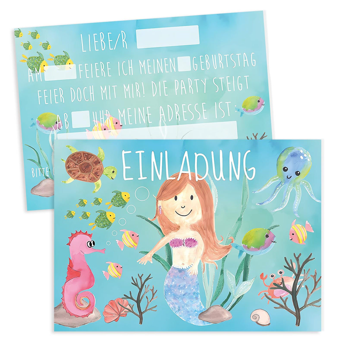 Koboko 12 Ã— Invitation Cards Children's Birthday Mermaid Birthday Invitation Cards Girls Suitable for Birthday Parties and Theme Parties, Party Decorations