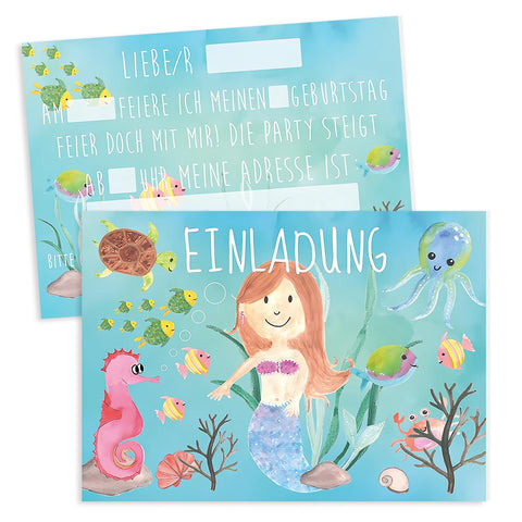 Koboko 12 Ã— Invitation Cards Children's Birthday Mermaid Birthday Invitation Cards Girls Suitable for Birthday Parties and Theme Parties, Party Decorations