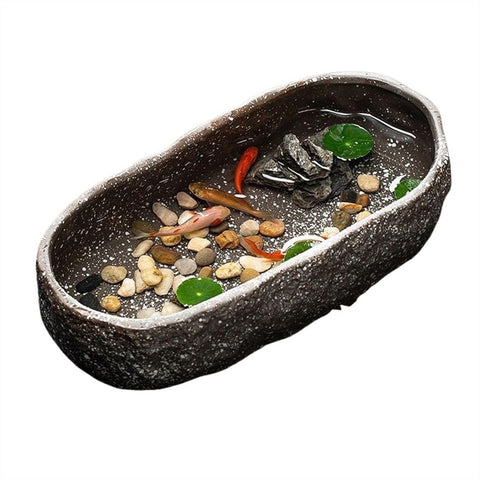 GLigeT Fish Aquarium Tank Ceramic Fish Tank Turtle Tank Ceramic Basin Household Small Decorative Ceramic Flower Pot Aquarium Tank(Bruin)