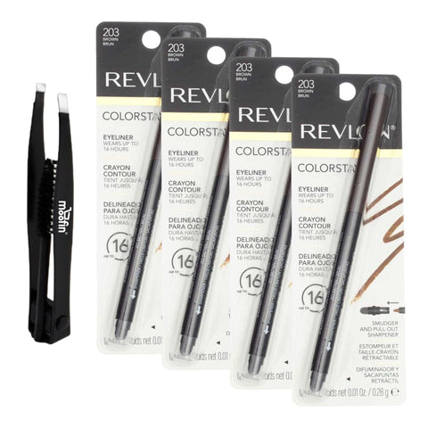 moofin ColorStay Waterproof Eyeliner Pencil, 0.01 oz, 4-Pack in Rich Brown, Smudgeproof Eyeliner Eyebrow Tweezers, Long-Lasting, Precise Application, Versatile, Gentle Formula
