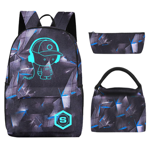 FLYMEI Anime Backpack for Boys, Luminous Backpack for School Cool Bookbags with Shoulder Bag 17'' Laptop Back Pack, Lightweight Travel Bag, Cool Cartoon Backpack for Men, Blue