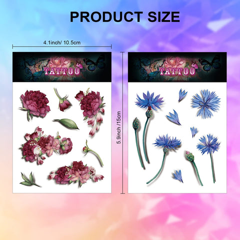 Konsait Flower Tattoos 24 Sheets Mixed Flower Temporary Tattoos Fake Tattoos Waterproof Tattoos Stickers Women Tattoo Supplies Birthday Party Favors Gift Bag Fillers