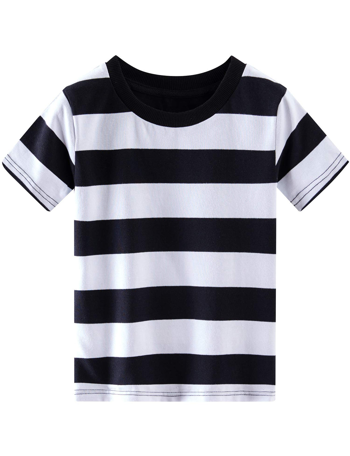 Spring&Gege Boys' Short Sleeve Striped T-Shirt Cotton Crew Neck Tees, Black and White Stripes, 13-14 Years