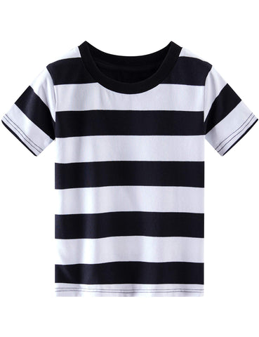 Spring&Gege Boys' Short Sleeve Striped T-Shirt Cotton Crew Neck Tees, Black and White Stripes, 13-14 Years