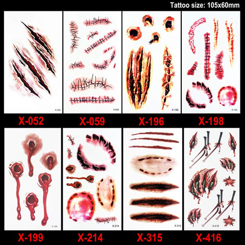 Lurrose 9 Sheet Scarred Temporary Tattoo Waterproof Bleeding Scar Tattoos Stickers for Halloween Cosplay Makeup