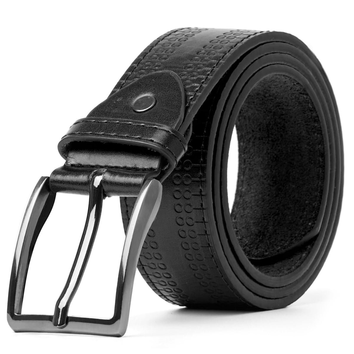 Woodland Leathers belts for men, Elegant Brown & Black leather belts for men, Ideal for Jeans and Suits, Decorative Patterned genuine Leather mens belts