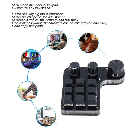 Walfront RGB Backlit Mechanical Gaming Keyboard 9 Keys 3 Knobs Customizable Red Switch USB Mini Keypad RGB Lights for Gaming Custom Range for Office