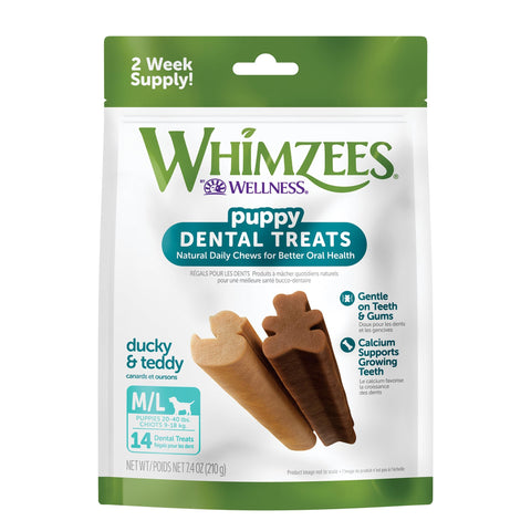 Whimzees by Wellness Dental Treats for Puppies, Natural, Grain Free, Helps to Clean Teeth, Freshen Breath, Reduce Tartar & Plaque, Longer Lasting Chew (M/L)