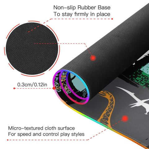 Dinosaurs Wireless Charging Mouse Pad for Mobile Phone Extra Large Gaming Mousepad with 13 Lighting Modes Computer Mat for Office Home Gaming MacBook PC Laptop Desk