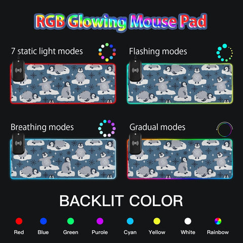 Cute Penguins Snowflakes Wireless Charging Mouse Pad for Mobile Phone Extra Large Gaming Mousepad with 13 Lighting Modes Keyboard Mat for MacBook PC Laptop Desk Office Home Gaming