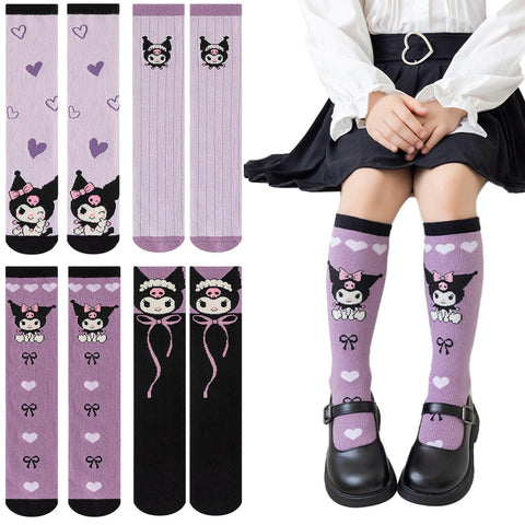 4 Pairs Knee High Socks for Girls, Cute Cartoon Stockings Kawaii Cotton Long Socks Outdoor Anime Stocks Thicken Over Knee Stockings for Women, Multicolor, 5-6 Years