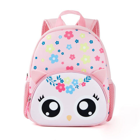 KK CRAFTS Preschool Backpack Toddler Neoprene Animal Schoolbag Lunch backpack for Kids Boys Girls(Floral Owl)