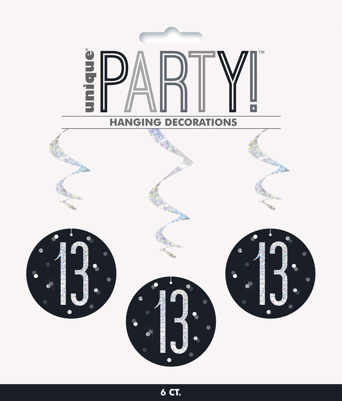 Unique 83781 Black Prismatic 13th Birthday Hanging Decorations,32" 6 Pcs, Age 13