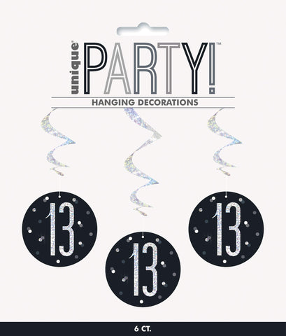 Unique 83781 Black Prismatic 13th Birthday Hanging Decorations,32" 6 Pcs, Age 13