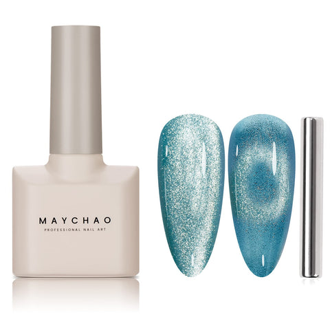MAYCHAO 15ML Cat Eye Gel Nail Polish 1Pc Marine Blue Gel Polish with Magnet Soak off Holographic Magnetic Nail Polish for Nail Art Manicure Salon DIY at Home, 0.5 OZ