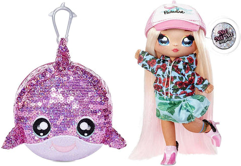 Na Na Na Surprise 2-in-1 Fashion Doll and Sparkly Sequined Purse Sparkle Series - Krysta Splash, 7.5" Surfer Doll