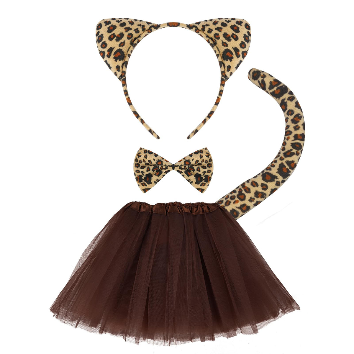 ACWOO Leopard Costume Set for Kids, 4PCS Animal Costume Set Tutu Skirt with Ears Headband Tail Bow Tie, Animal Fancy Costume Leopard Animals Cosplay Set for Halloween Birthday Party Carnival Cosplay