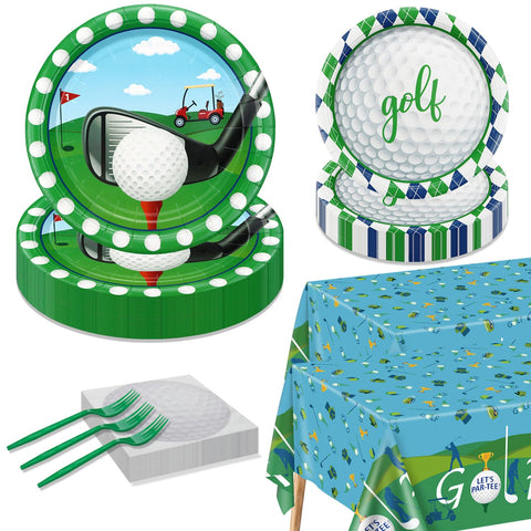 Golf Party Supplies for 40 Guests, Disposable Tableware Set Includes Golf Paper Plates, Golf Ball Napkins, Forks, Tablecloth for Men Golf Fans Birthday Party Decor Golf Sports Party Decorations