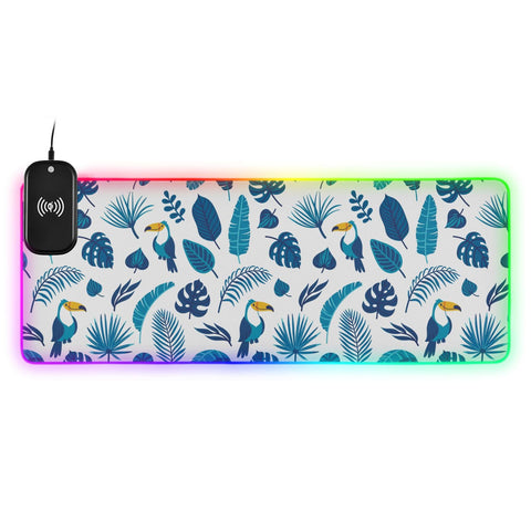 Cute Toucans and Palm Leaves Wireless Charging Mouse Pad for Mobile Phone Extra Large Gaming Mousepad with 13 Lighting Modes Mouse Mat for Gaming MacBook PC Laptop Desk Home Office