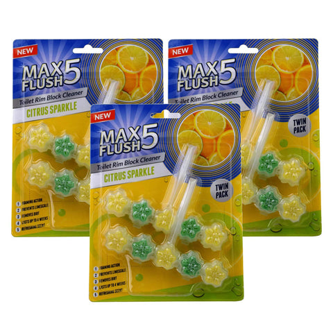 Max Flush 5 Citrus Sparkle Toilet Rim Block Cleaner (Twin Pack)