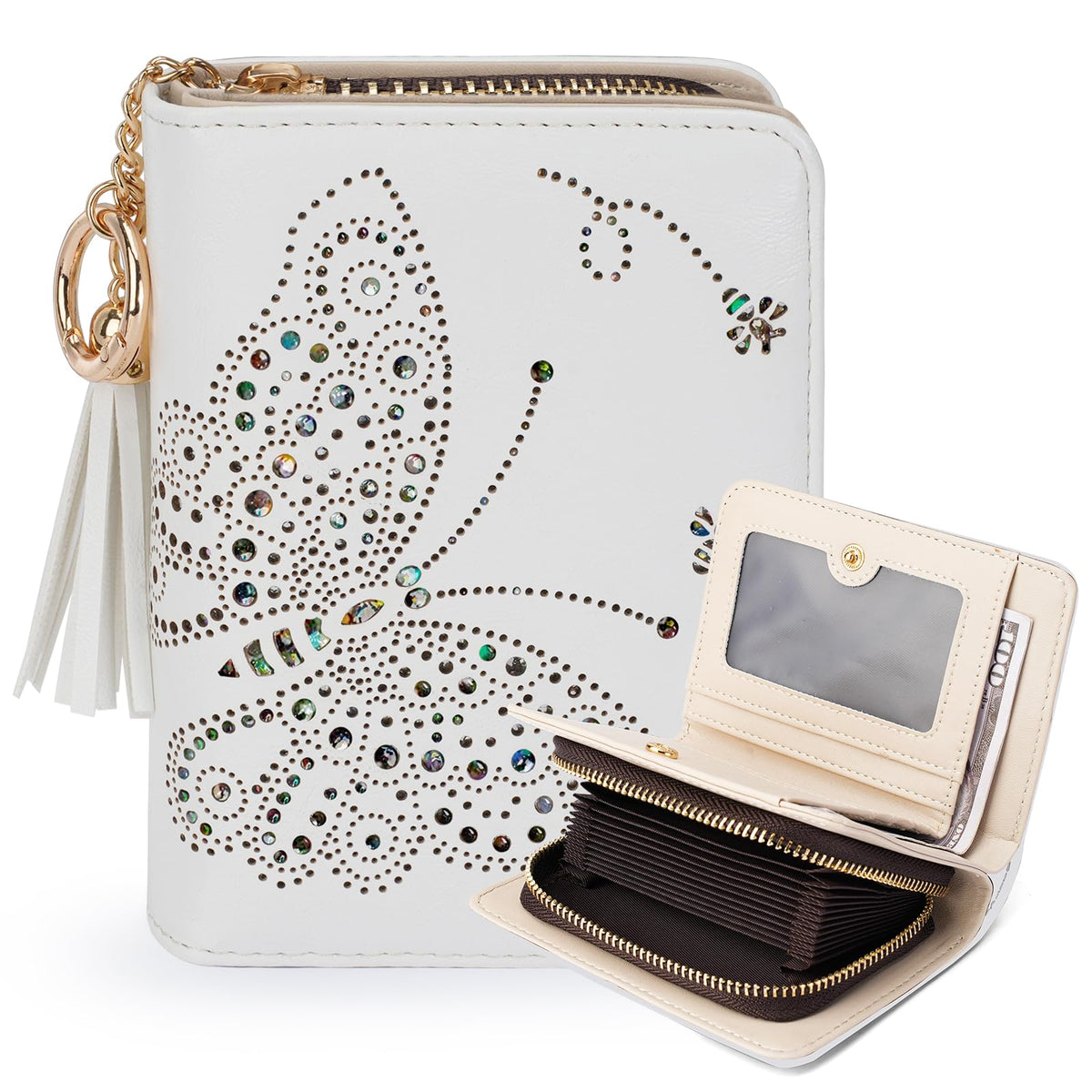APHISON Women RFID Slim Bifold Wallet, Card Holder with Zipper Coin Purse, Ultra-Thin Compact Wallet with ID Window Lightweight Cute Minimalist, 01-WHITE, Western