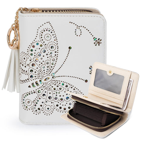 APHISON Women RFID Slim Bifold Wallet, Card Holder with Zipper Coin Purse, Ultra-Thin Compact Wallet with ID Window Lightweight Cute Minimalist, 01-WHITE, Western