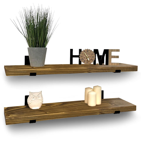 MKGT Rustic Wooden Shelves Wall-Mounted Handcrafted Floating Shelves with Black L Brackets - Ideal for Kitchen or Living Room Decor Tudor Oak Finish (40cm)