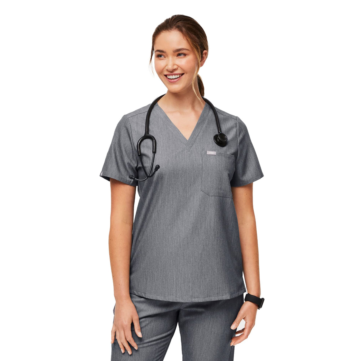 FIGS Catarina One-Pocket Scrub Top for Women - Graphite, XXS
