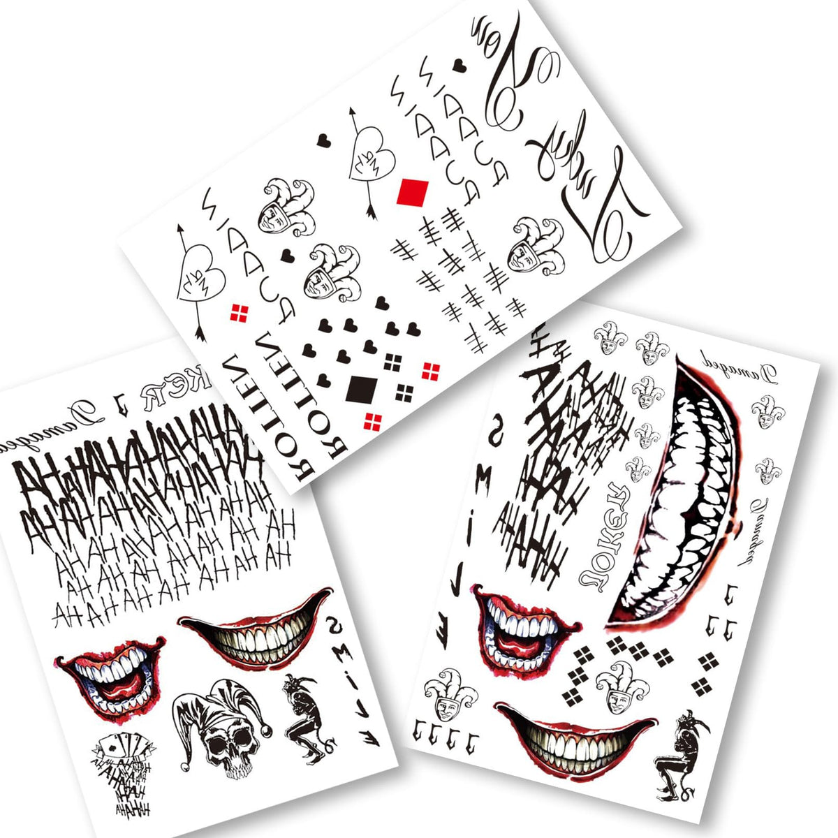3 Sheets Harley Quinn Temporary Tattoos for Women Men Adults,Suicide Squad Joker Tattoos Perfect for Halloween Cosplay Costumes Masquerade Party Makeup Accessories,Large Size 11.8''x8.3''