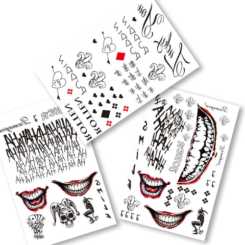 3 Sheets Harley Quinn Temporary Tattoos for Women Men Adults,Suicide Squad Joker Tattoos Perfect for Halloween Cosplay Costumes Masquerade Party Makeup Accessories,Large Size 11.8''x8.3''