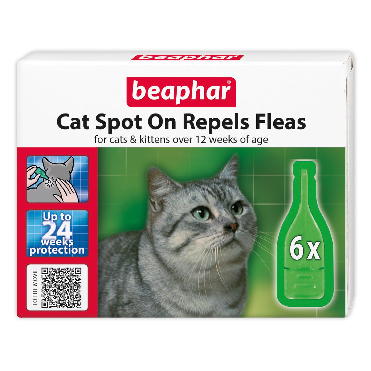 Beaphar, Cat Spot-On Repels Fleas, Plant-Based Parasite Protection, Contains Natural Herbal Extract Margosa, Up to 24 Weeks Protection, 6 Pipettes