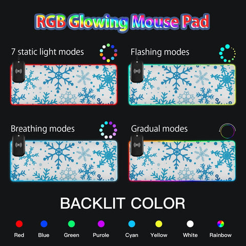 Christmas Snowflake Blue_?? Wireless Charging Mouse Pad for Mobile Phone Extra Large Gaming Mousepad with 13 Lighting Modes Computer Mat for Gaming MacBook PC Laptop Desk Office Home