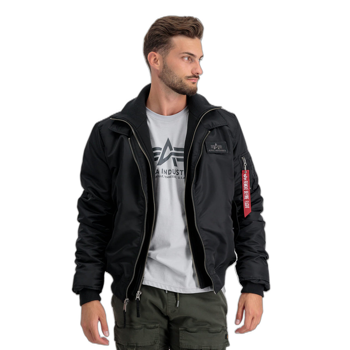 Alpha Industries Men's CWU Jet Blast Bomber Jacket, Black, S