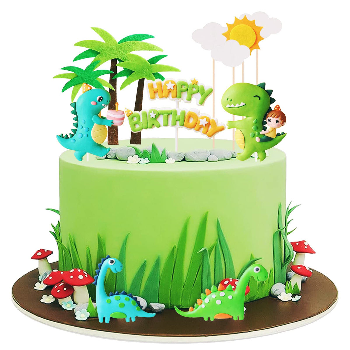 Dinosaur Cake Toppers Cute Dinosaur Happy Birthday Cake Decorations for Boy Girl Baby Shower Birthday Party Dinosaur Scene Theme Cartoon Party Decoration