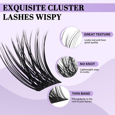 Lash Clusters 132PCS Volume Individual Lashes 8-18mm B&Q Eyelash Clusters Diy Cluster Eyelash Extensions Wispy Cluster Lashes Beginner Eyelash Extension Long Lasting Lashes Wispy(DTFD-Daily)