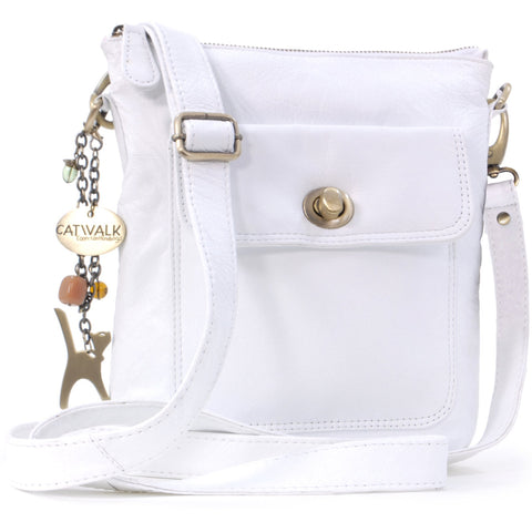 Catwalk Collection Handbags - Womens Leather Cross Body Bag with Detachable Adjustable Strap - LAURA - White