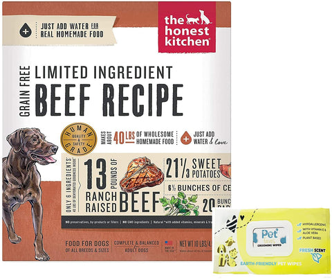 The Honest Kitchen Human Grade Limited Ingredient Dehydrated Grain Free Dog Food - Complete Meal or Dog Food Topper w/ 10ct Pet Wipes