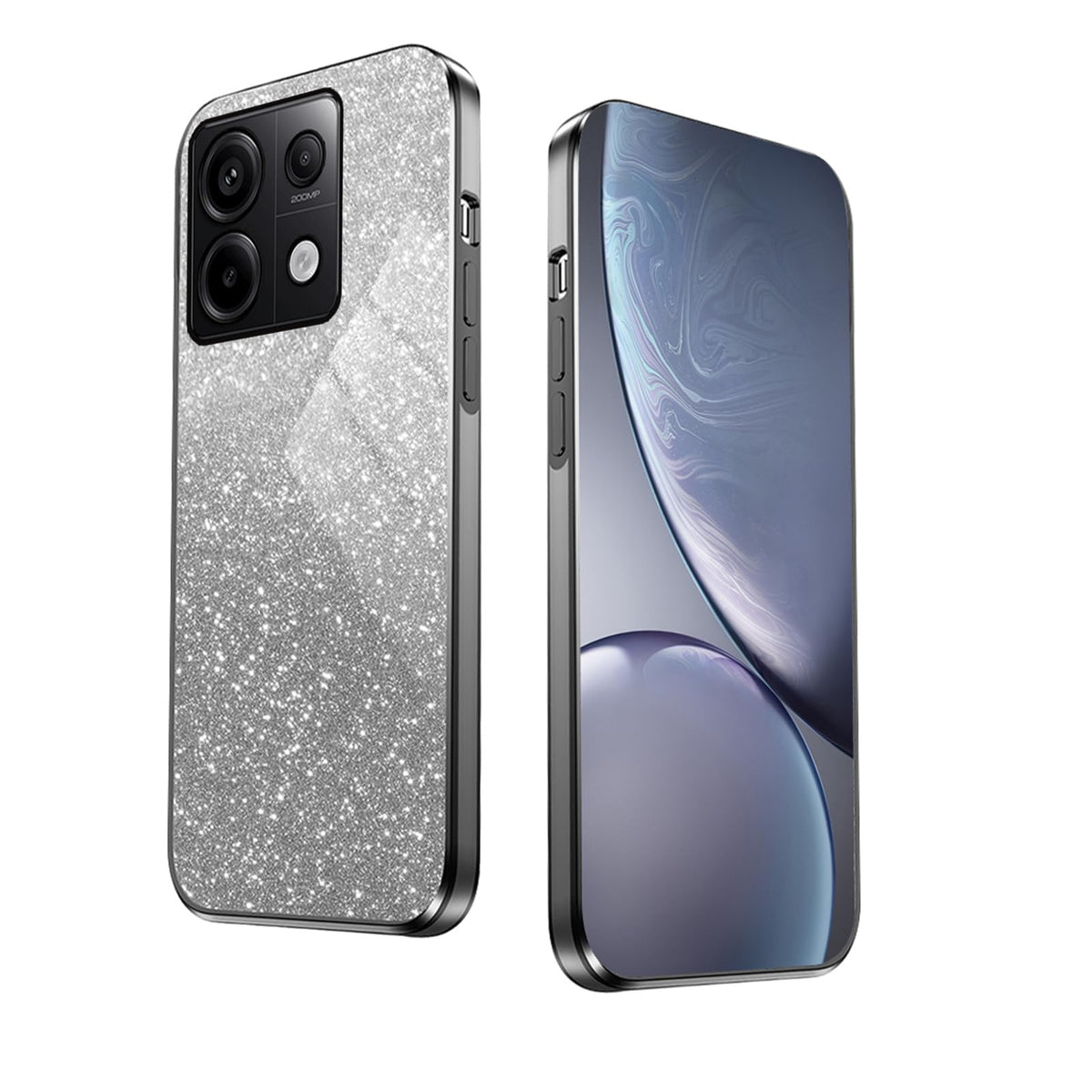 WBWONE Glitter Case for Xiaomi Redmi Note 13 Pro 5G / Poco X6 5G Case, Electroplated Edge, Flexible Protection, Shockproof Soft Cover Shell with Glitter Stickers - Black