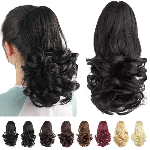 HSPJHTM Natural Black Ponytail Extensions,Claw Cilp Ponytails Extension for Women Curly 12" Synthetic Pony Tail Hair Extentions Wavy Halloween Fluffy Hairpiece for Daily Use