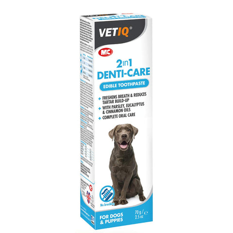 VetIQ 2in1 Denti-Care Edible Dog Toothpaste, Dog Cleaning Products Reduce Tartar Build-Up, No Artificial Ingredients, Gives Fresh Dog Breath 70 g (Pack of 1)