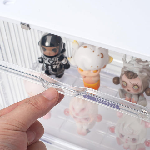 Clear Display Case for Figures, 3 Tier Adjustable Display Stand, Acrylic Display Box with Magnetic Door, Dustproof Showcase for Collectibles Mini Toys Funko Pop Popmart Action Figures (Clear-1 Pack)