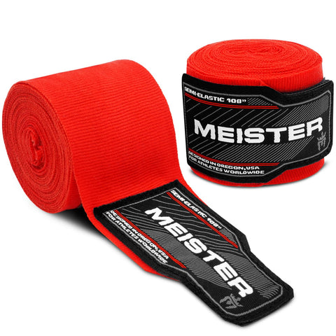 Meister Junior 108" Elastic Cotton Hand Wraps for MMA & Boxing (Pair) - Red