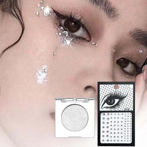 Jutqut Shimmer Glitter Eyeshadow Palette & 3Pcs Self Adhesive Face Gems Rhinestones Stick on Set, Sparkle Bling Korean Eye Glitter, Single Eyeshadow Palette & Body Gems Diamonds for Eye Makeup