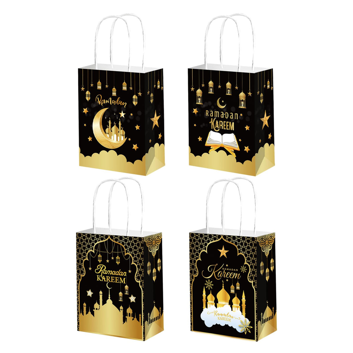 12 Pieces Eid Goodie Bags 2 Models, Ramadan Treat Paper Bags Vellum, Ramadan Gift Bags with Handle, Eid Paper Bags for Sweets, Snacks, Toys, Gifts, Eid Party Supplies