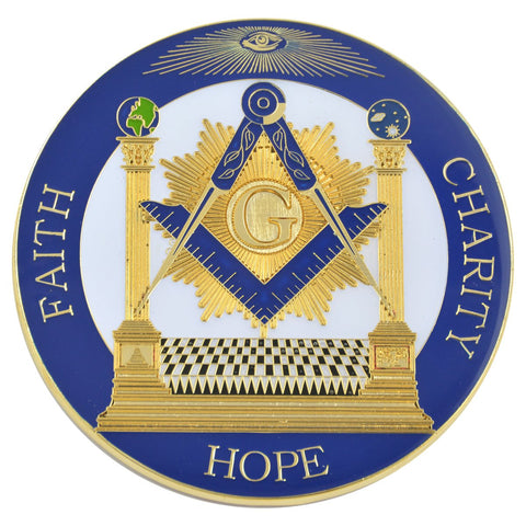 Square & Compass Columns Faith Hope Charity Blue & Gold - 3" Diameter